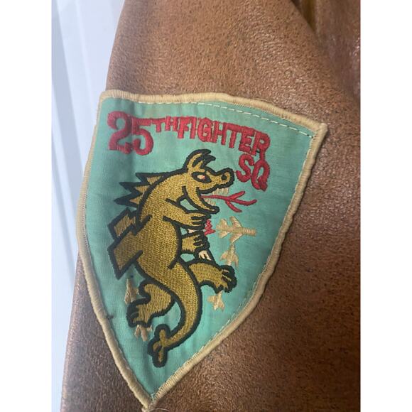 Fingerhut Vintage Military Patch Brown Leather Jacket - Picture 2 of 7